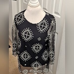 Alfani Women's Black Embroidered Blouse/Tunic   Size PL